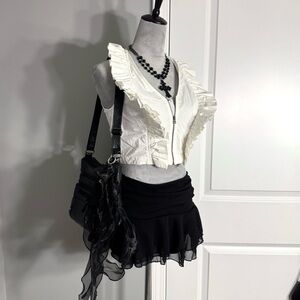 Maeve By Anthropologie Coquette Style White Ruffle Front Zipped Sleeveless Top